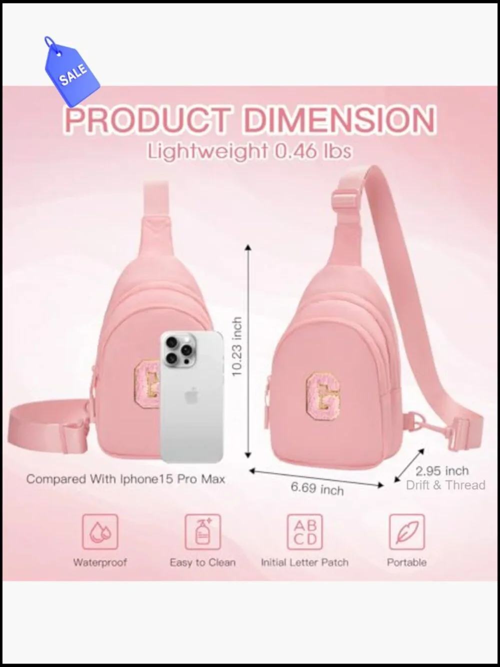 Cute Initial Letter Sling Bag Crossbody Fanny Pack Adjustable Strap Girls Women